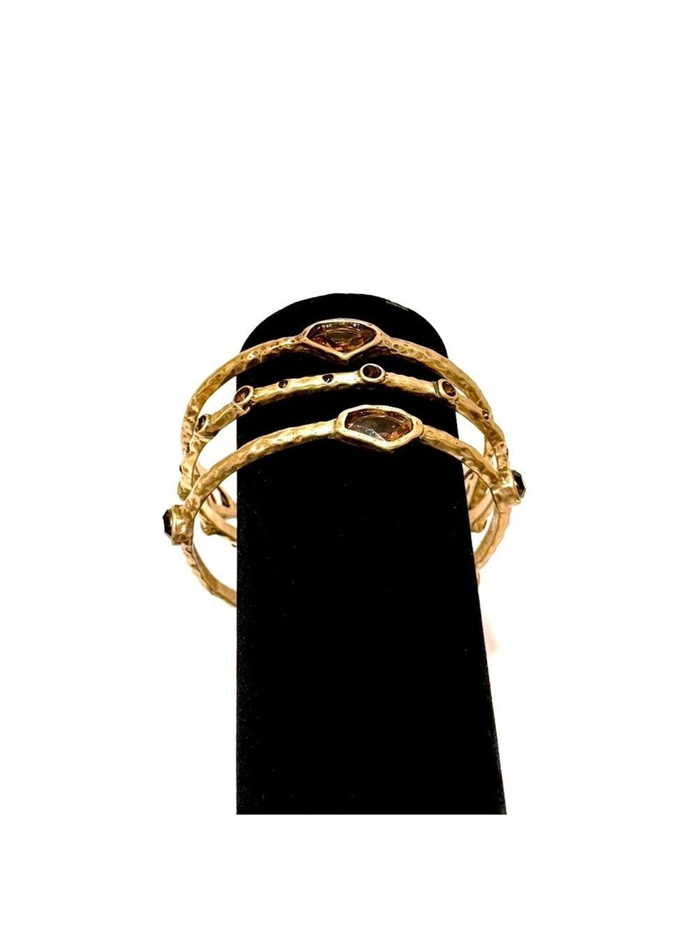 Chico's Antiqued Gold Hammered Bangles Set of 3 Topaz Crystals